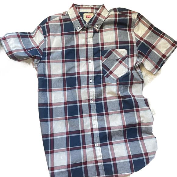 Levi's Cabernet Plaid Button-Down Short Sleeve Top Men's Size Small - Picture 3 of 9